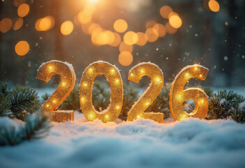 Glimmering 2026 New Year's Eve Celebration in a Snowy Winter Wonderland