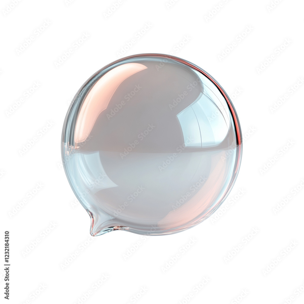 Poster A translucent glass speech bubble with a subtle reddish hue reflecting light and shadow creating a 3D effect.