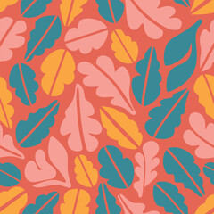 Colorful seamless leaves pattern. Vintage 
botanical background, Monochrome colors.Vector illustration,Ready-made elements for design. 