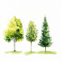 Watercolor Painting of Three Different Trees