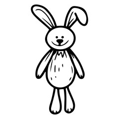 Long-eared bunny. Hand drawn doodle. Comforter for a newborn. Soft toy for baby's sleep. Textile cute item for children. Vector line art illustration.