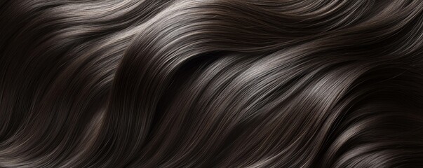 Flowing black hair forming elegant waves, representing salon styling and hair health