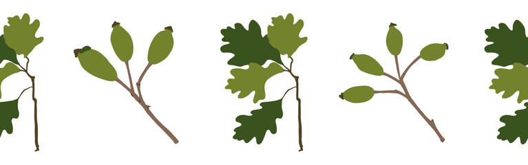 Green leaves border on a white background. Hand-drawn illustration. Perfect for spring and summer.