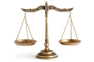 Antique-Style Brass Balance Scale Against White Background
