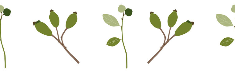 Green leaves set on a white background. Hand-drawn illustration. Perfect for spring and summer.