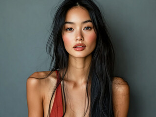 Naklejka premium Elegant portrait of a young woman with long hair