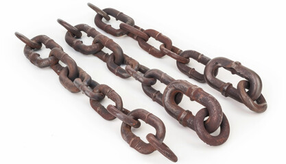 Obraz premium set of rows from Solid rusty metal black chain closeup, isolated on white background
