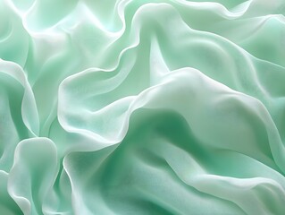 Obraz premium Mint Green Silk Drape: Luxurious, flowing mint green silk fabric creates a stunning visual texture with soft, undulating folds and subtle highlights, perfect for elegant design projects. 