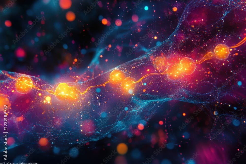 Wall mural vibrant abstract digital art with glowing particles and dynamic energy flow in a cosmic space enviro