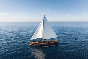 Fototapeta premium A serene sailboat gliding smoothly over calm ocean waters.