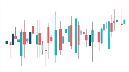 A simple and clean stock market candlestick chart, financial analysis, vector flat design, isolated on white background.