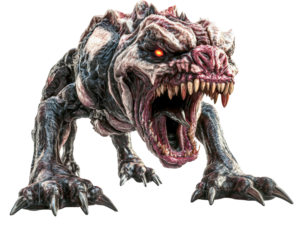 Aggressive Red Eyed Monster With Sharp Teeth and Claws Digital A