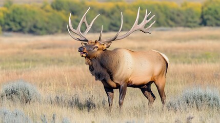 Obraz premium Big Bull elk Bugling in the Rut