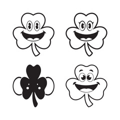 Four Cartoon Shamrock Designs with Happy Faces