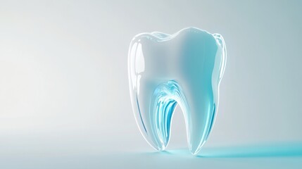 Glossy Tooth Model with Blue Light Effect on Light Background