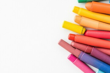 Colorful crayons on a white background, showcasing a vibrant array of colors perfect for artistic expression, creativity, and children s educational activities