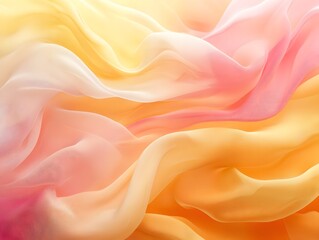 Fototapeta premium Pastel Dream: Soft, flowing silk fabric in pastel shades of pink, orange, and yellow creates a dreamy, abstract background.