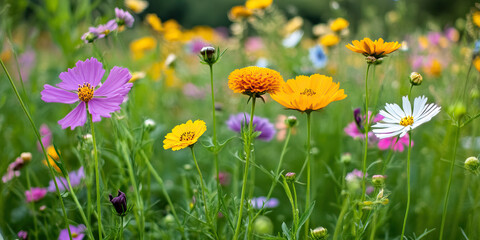 Obraz premium Wildflower Meadow with Cosmos and Other Blooms