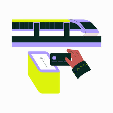 Contactless Payment At Train Station In Flat Vector Illustration Symbolizing Digital Ticketing, Public Transport Access, And Cashless Transactions, Isolated On White Background