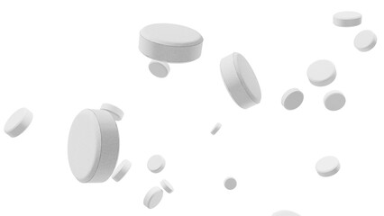 white  pills are falling on a transparent background

