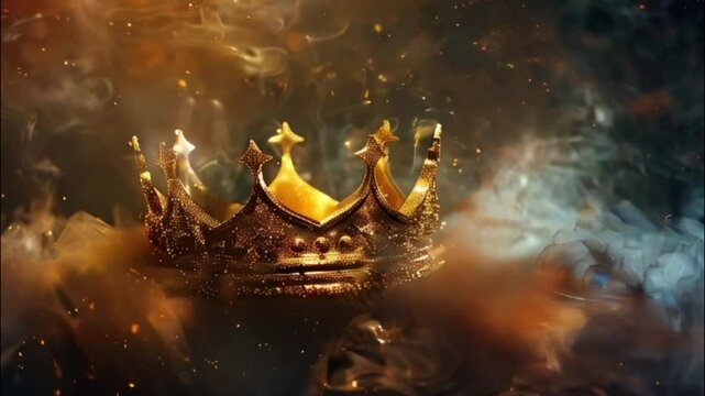 Fantastic beautiful king or queen crown from vivid gold material for coronation, abstract vivid composition consists of fictional unreal fantastic vision on background