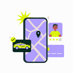 Taxi App Interface With Driver Profile and Ride Confirmation in Flat Vector Illustration Symbolizing Online Transportation Service, Isolated on White Background