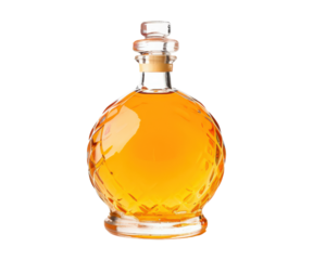 Elegant whiskey decanter with amber liquid and intricate design
