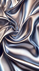 Naklejka premium Silver Satin Swirls: A captivating abstract photograph of a silver satin fabric, its smooth and luxurious texture creating an alluring interplay of light and shadow.