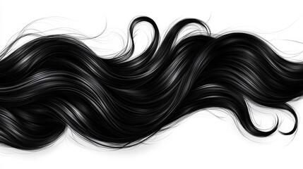 Fototapeta premium Black hair strands set isolated on white background. Vector realistic illustration of dark glossy curl and long wavy lock for shampoo presentation, beauty care cosmetics ad, dye palette samples
