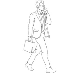 Continuous one line drawing  businessman talking on smartphone. Man with phone. Young man in business suit. One continuous line isolated minimal illustration.Not AI.