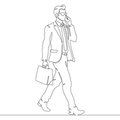 Continuous one line drawing  businessman talking on smartphone. Man with phone. Young man in business suit. One continuous line isolated minimal illustration.Not AI.
