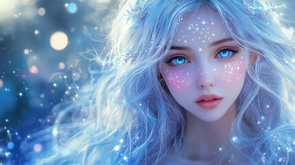 Enchanting Ethereal Portrait of a Mystical Girl with Sparkling Eyes and Magical Aura in Dreamy Landscapes