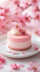 桜の花を添えた春色グラデーションムース | 優美な和洋菓子