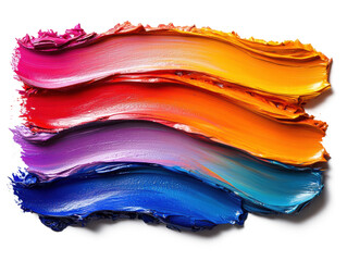 one rainbow brush strokes isolated on a white background, one curve shape, with an oil paint texture, in a flat lay composition