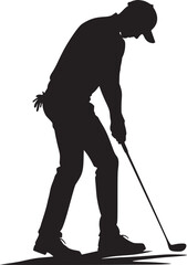 Golfer silhouette in action pose, dynamic golf swing with clean lines, black and white vector