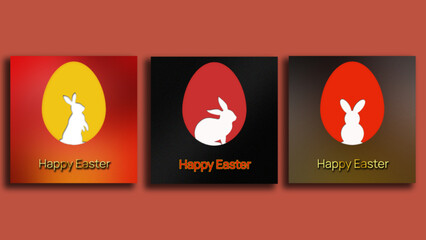 Set of  Happy Easter bunny inside egg. Egg hunt concept design. Paper easter egg shape with bunny silhouette. Easter rabbit inside egg. Easter greeting card.