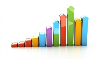Financial bar graphs, success and growth concept, surreal style, isolated on white background. 