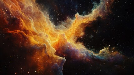 Obraz premium Golden nebula with many stars and colorful gases expanding in the immensity of the universe