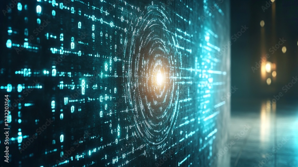 Poster digital vortex displaying glowing data patterns in high-resolution environment