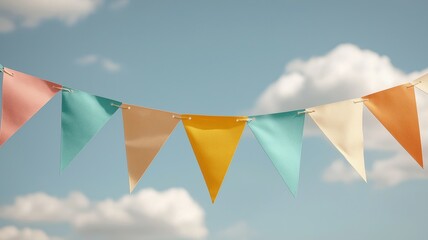 Colorful festive bunting flags against blue sky for purim celebration decoration
