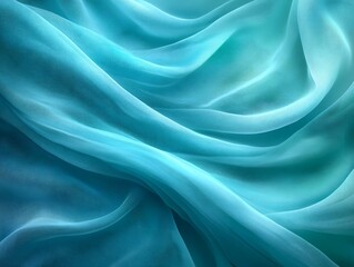 Fototapeta premium Aqua Silk Drape: Luxurious folds of teal silk fabric create a mesmerizing pattern of light and shadow, showcasing the elegant texture and subtle color variations of the material. 