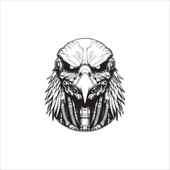 Cyberpunk Eagle head hand drawn illustration artwork