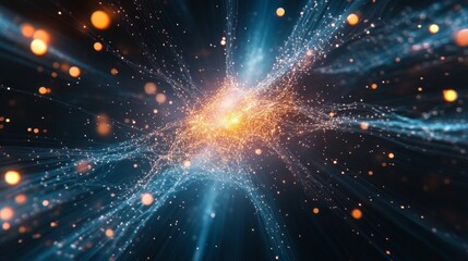 Naklejka premium Vivid cosmic burst showcasing swirling lights and energy in a vast galaxy