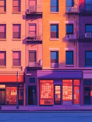 Obraz premium Vibrant Urban Apartment Building Facade with Retail Spaces