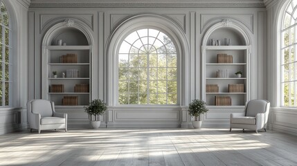 Naklejka premium Sunlit Library Room, Classic Design, Interior Design