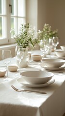 Fototapeta premium Minimalist purim dinner table elegantly set for a festive celebration