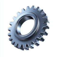 Glossy Metallic Gear Isolated on White Background for Industrial Use