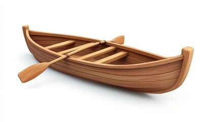 Wooden Rowboat with Oars Isolated on White Background