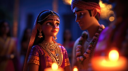 Animated Indian Wedding Night Scene: A Couple's Tender Moment