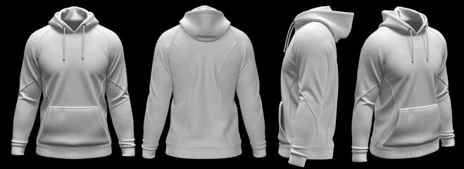 Raglan Sleeve Hoodie Detailed Textured 3D Render Model. Hoodie 3D Mockup. Terry Fabric Hoodie White High Quality 3D Image. Winter Cloth Multiple View Rendering. CLO 3D Hoodie Mockup Asset